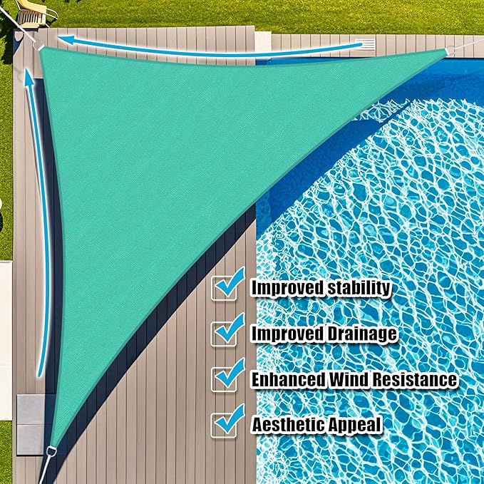 Amagenix Sun Shade Sail 24'X24'X24'Curved Edge Outdoor Shade Canopy Turquoise Breathable 95% UV Block Shade Cloth for Patio Garden Backyard (We Make Custom Size)