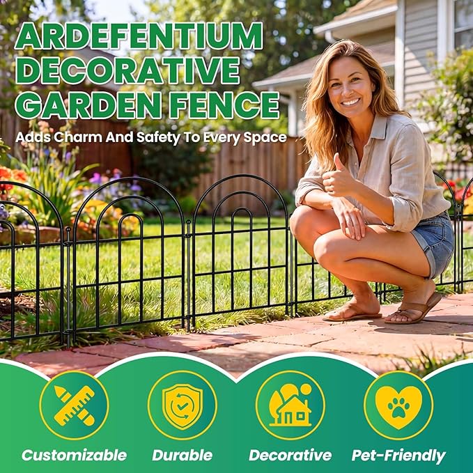 Garden Fence Panels – 17"(H)x 10.83ft Arched Fencing with Tool-Free Install, Metal Fence Panels Rustproof Outdoor Barrier for Yard, Patio, Flower Beds, Dog Barrier, Decor and Garden Edging
