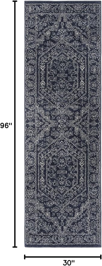 SAFAVIEH Adirondack Collection Runner Rug - 2'6" x 8', Navy & Ivory, Oriental Medallion Design, Non-Shedding & Easy Care, Ideal for High Traffic Areas in Living Room, Bedroom (ADR108N)