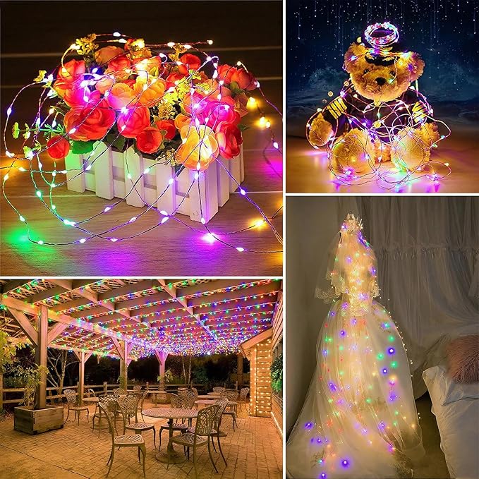 Solar String Lights Outdoor Waterproof 4 Pack Total 132ft 400LED 8 Modes Twinkle Lights Solar Fairy Lights for Patio, Garden Yard Party Tree Christmas Halloween Decoration Multicolor