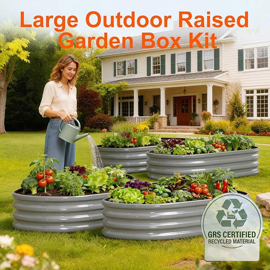 Raised Garden Bed Outdoor 2 Sets Oval Large Coating Metal Planter Box with No Heavy Metal for Vegetables, Flowers, Herbs