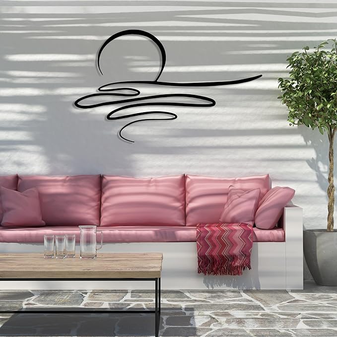 Sunrise Metal Wall Art, Sunset Metal Wall Decor for Living Room, Sunshine Line Art Home Decor Outdoor Indoor, Sun Design Modern Artwork for Walls, Abstract Sunset Wall Decor, Housewarming Gifts