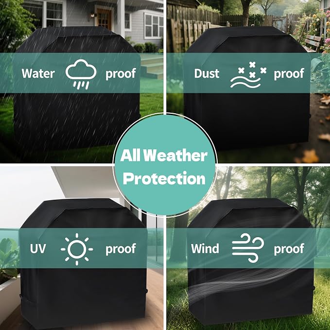 Gas Grill BBQ Covers for Outside Waterproof Weather - 600D Flat Top Grill Cover for Outdoor Grill with Adjustable Straps UV for Family and Friends Outing, 48 Inch