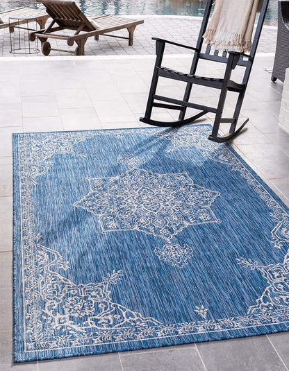Unique Loom Outdoor Traditional Collection Area Rug - Antique (7' 1" x 10' Rectangle, Blue/ Gray)