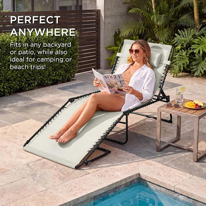 Best Choice Products Extra Wide Patio Chaise Lounge Chair, Portable Outdoor Folding Recliner for Lawn, w/ 8 Positions, Handles, 440lb Capacity - Ivory