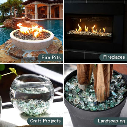 Mr. Fireglass 10 Pounds Blended Reflective Fire Glass, 1/2 Inch Fire Pit Glass for Propane Firepit Fireplace and Landscaping, Glass Rocks for Outdoor & Indoor Use, Light Green, Onyx Black, Platinum