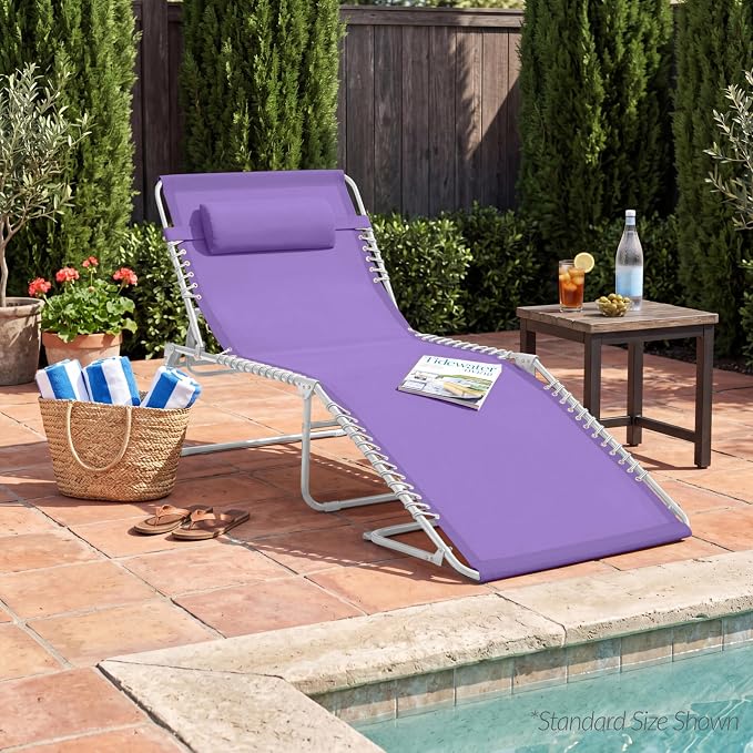 Best Choice Products Extra Wide Patio Chaise Lounge Chair, Portable Outdoor Folding Recliner for Lawn, w/ 8 Positions, Handles, 440lb Capacity - Lavender/White