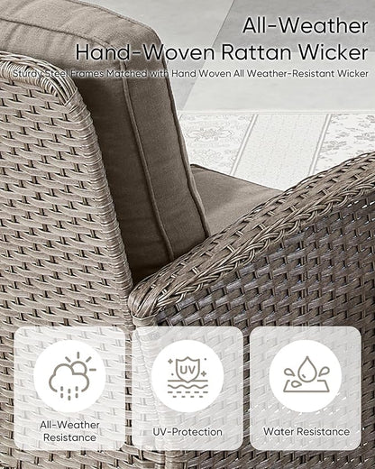 HUMMUH Outdoor Patio Couch-Outdoor Rattan Couch with Thick Cushions Outdoor Sofa for Deck Lawn Porch Balcony Poolside-Grey/Grey