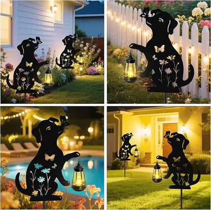 Solar Lights Outdoor Stakes, Metal Dog Solar Lights, Christmas Birthday Gifts for Women Mom Grandma, Waterproof Hanging Lantern Garden Ornaments Decor Outside Backyard, Yard Art, Patio, Pathway