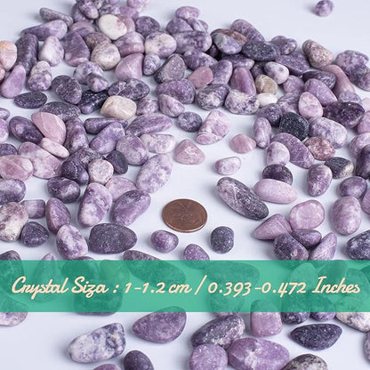 Polished Lepidolite Crystal Chips Set, 0.4", 128 Pcs - Handpicked Tumbled Stones and Crystals Bulk for Healing, Reiki, Meditation, Witchcraft and Home Decor