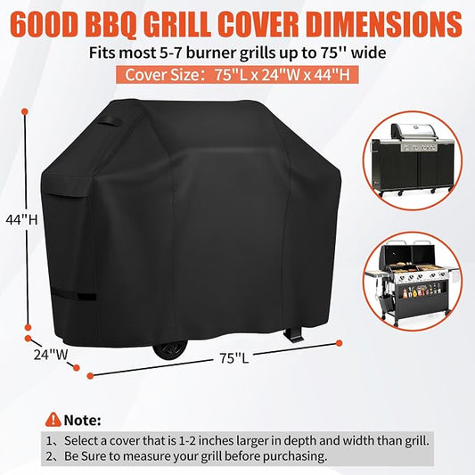 iCOVER Grill Cover 75 inch, BBQ Grill Cover for Outdoor Grill, 600D Heavy Duty Waterproof BBQ Cover, Anti-UV and Rip-Proof Barbecue Cover, Gas Grill Cover for Weber, Char-Broil, Nexgrill, etc