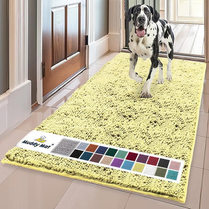 Muddy Mat® | Super Water Absorbent Door Mat Indoor, Microfiber Quick Dry Chenille Entryway Rug, Slip Resistant Front Door Mat, Indoor Mats for Entryway, Machine Washable Pet Rug, Yellow 24"x60"