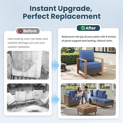 Outdoor Chair Cushions, 6 Inch Thick Patio Seat & Back Cushions Set with Removable Cover, Waterproof Patio Cushions for Outdoor Furniture, 24 x 24 Inch, Navy Blue 2-Set