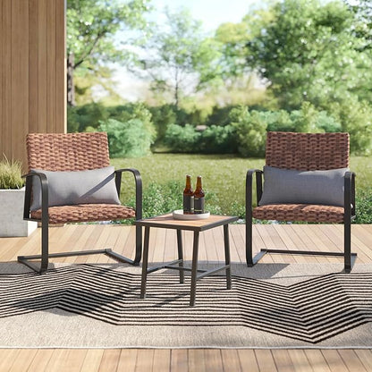 Naga Bahna 3-Piece Outdoor Wicker Patio Conversation Bistro Set, All-Weather Rattan Patio Furniture Set with Table & Pillows, Metal Frame Outdoor Sectional Sofa for Patio, Balcony, Backyard