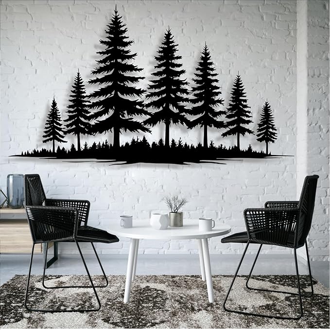 lunwall Metal Pine Tree Wall Art, Metal Forest Wall Art, Pine Branch Wall Decor, Christmas Tree Wall Decor, Forest Wall Hanging, Nature Lover Gift (Style 2, 19" W x 10" H / 47 x 27 cm)