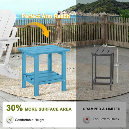 Adirondack Outdoor Side Table, 2-Tier Small Patio End Table, Weather Resistant HDPE Outdoor End Tables for Garden, Lawn, Pool, Beach, Porch, Deck, Backyard - Square, Turquoise