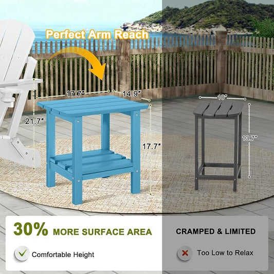 Adirondack Outdoor Side Table, 2-Tier Small Patio End Table, Weather Resistant HDPE Outdoor End Tables for Garden, Lawn, Pool, Beach, Porch, Deck, Backyard - Square, Turquoise