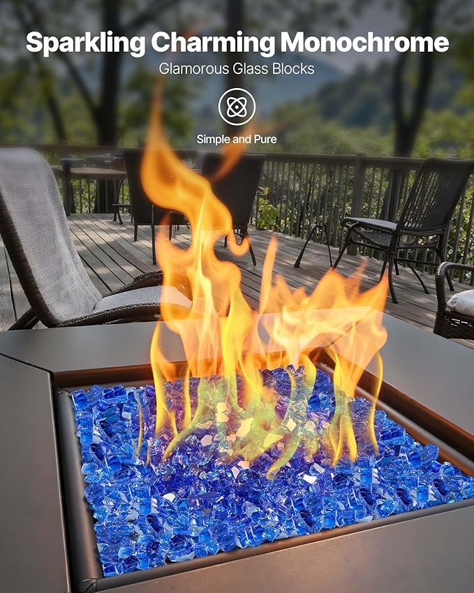 VEVOR Fire Glass, 35LBS / 15.88KG High-Temperature Resistant Fireplace Rocks, 1/2-Inch / 12.7mm Reflective & Smokeless Firepit Glass Rock, High Luster Stone Landscaping for Fire Pit Table, Cobalt Blue