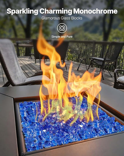 VEVOR Fire Glass, 35LBS / 15.88KG High-Temperature Resistant Fireplace Rocks, 1/2-Inch / 12.7mm Reflective & Smokeless Firepit Glass Rock, High Luster Stone Landscaping for Fire Pit Table, Cobalt Blue