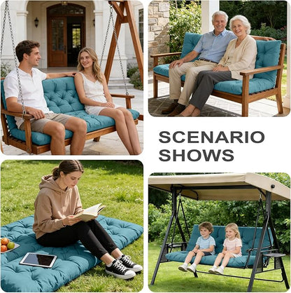 Porch Swing Cushions,Outdoor Cushions 3 Seater Replacement with Backrest, Waterproof Thickened Bench Cushion with Ties for Porch, Patio,Outdoor, Backyard and Garden (Lake Blue 40 * 40 in)