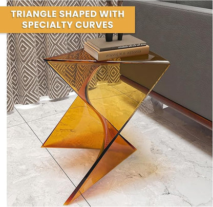 LeisureMod 15.75" Stackable Weather-Resistant Plastic Triangular Side Table - Accent End Table for Indoor & Outdoor Use (Transparent Tea, Set of 4)