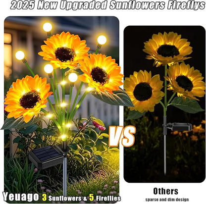 Sunflower Solar Lights Outdoor Garden Decor,Upgraded 4 Pack Solar Sunflowers with Firefly Lights Waterproof,Gifts for Mom Women Grandma,Garden Decor for Outside Yard Patio Pathway Lawn