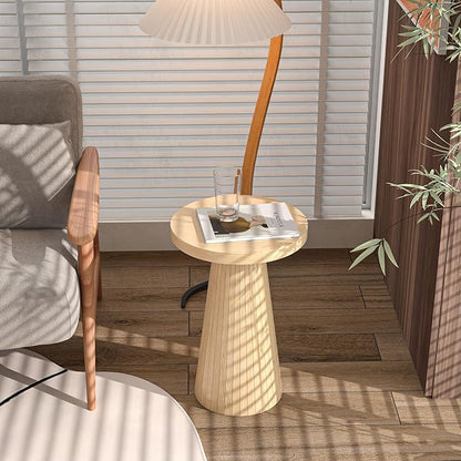 Small Round Pedestal Side Table, Wooden End Table for Living Room, Fluted Drink Table for Small Space, Modern Plant Stand Accent Table for Sofa Couch, 13.6 inch (Wood)