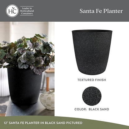 The HC Companies Santa Fe Round Self-Watering Pot - Lightweight Plastic Planter for Herbs & More - Durable Plant Pots for Indoor Plants & Outdoor Plants (16" Black Sand, Pack of 2)
