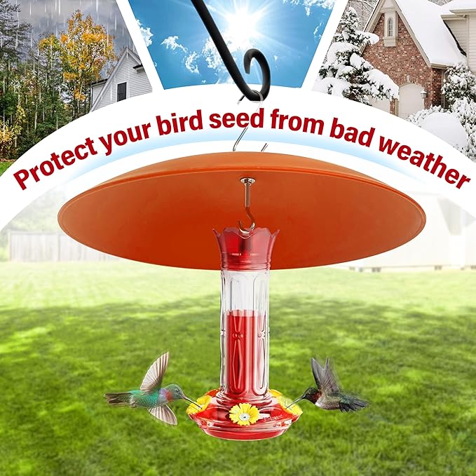 13" Hummingbird Feeder Shade Cover,Bird Feeder Dome Rain Guard,Smart Bird Feeders Umbrella,Squirrel Proof for Shepherd's Hook Outdoors (Terracotta), 4 Pack