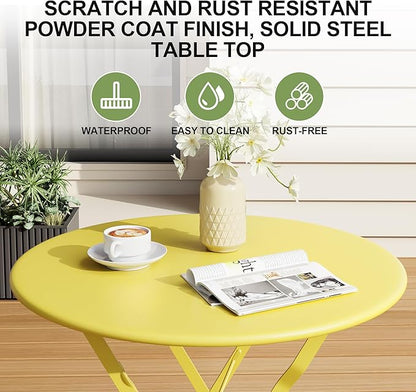 GarveeLife 3-Piece Folding Bistro Set, Foldable Patio Furniture Set with Premium Frame, Outdoor Bistro Table and Chairs Set of 2 for Patio, Garden and Balcony, Yellow
