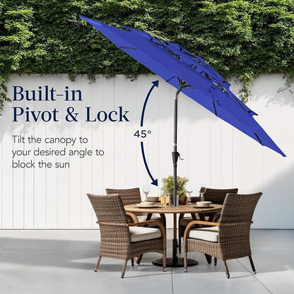 Best Choice Products 10ft 3-Tier Market Patio Umbrella, Outdoor Sun Shade with Tilt, Crank Lift, 8 Ribs for Backyard, Deck, Poolside – Resort Blue