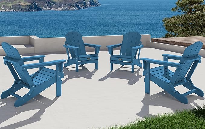 SERWALL Folding Adirondack Chair Set of 4 for Patio Garden Outdoors Fire Pit Chairs- Sapphire