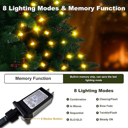 [2 Pack] Christmas Lights Outdoor, 210FT 600LED Connectable String Lights Waterproof, Twinkle Lights with 8 Modes, Christmas String Lights Indoor Green Wire for Yard Party Christmas Decorations