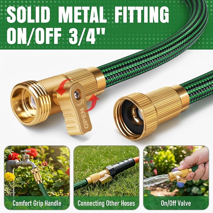 NON-EXPANDABLE Garden Hose 25 ft, Heavy Duty Flexible Water Hose, Kink Resistant Lightweight Hybrid Hose with Durable Fabric Skin, Leakproof Hose Male to Female Fittings