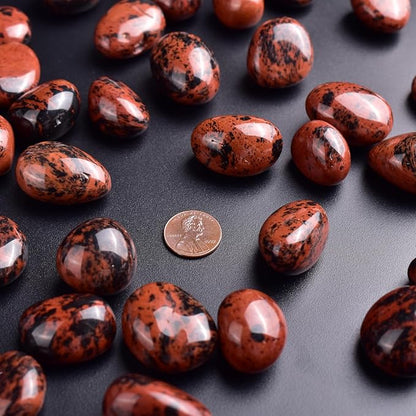 Polished Stone Set Mahogany Obsidian Crystals, 0.8" Handpicked Tumbled Gemstones Rocks, Pebbles for Reiki, Chakra, Healing, Home Decor