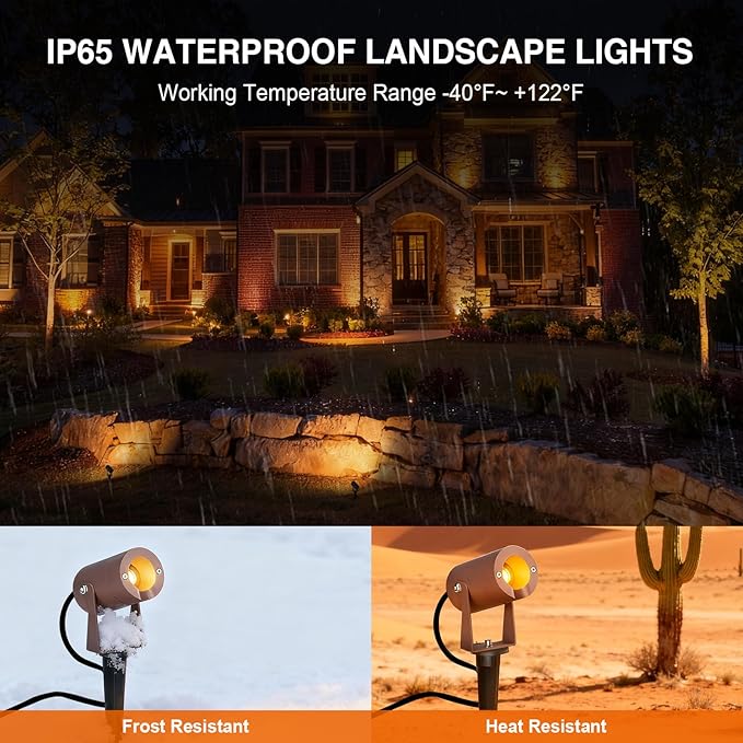 Pure Aluminum Low Voltage Landscape Lights, 3W 12V Outdoor Landscape Spotlights Waterproof for Garden, Yard, Pathway, Up Lighting, Heavy Duty Light Fixture, 95Ra 3000K Uplighting Outdoor, Brown