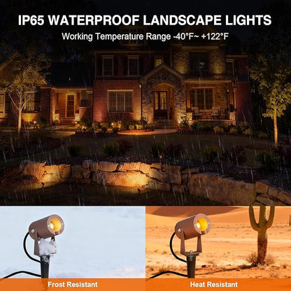 Pure Aluminum Low Voltage Landscape Lights, 3W 12V Outdoor Landscape Spotlights Waterproof for Garden, Yard, Pathway, Up Lighting, Heavy Duty Light Fixture, 95Ra 3000K Uplighting Outdoor, Brown