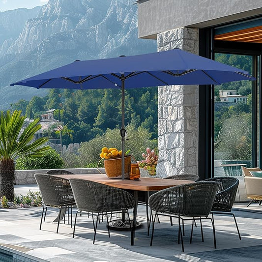 GREEN PARTY 13ft Rectangle Patio Umbrella, Double Sided Outdoor Table Umbrella with Crank & 1.5" Pole, Large Market Umbrella for Poolside Garden Deck Backyard, Haze Blue