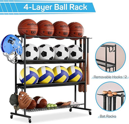 Mythinglogic Garden Alloy Steel Tool Organizer for Garage, Basketball Rack, Ball Storage with Baseball Bat Holder