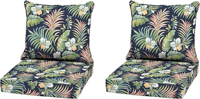 Arden Outdoor Deep Seat Cushion Set (2-Pack), 22 in x 24 in, Weather-Proof, Rain-Proof, Fade Resistant Patio Cushion for Chair, Sofa, and Couch Simone Blue Tropical