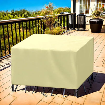 Patio Furniture Cover Rectangle 84"(L) x 56"(W) x 34"(H), Custom Heavy Duty 420D Waterproof Outdoor Cover with Drawstring & Buckles for Table Chair Garden, Cream