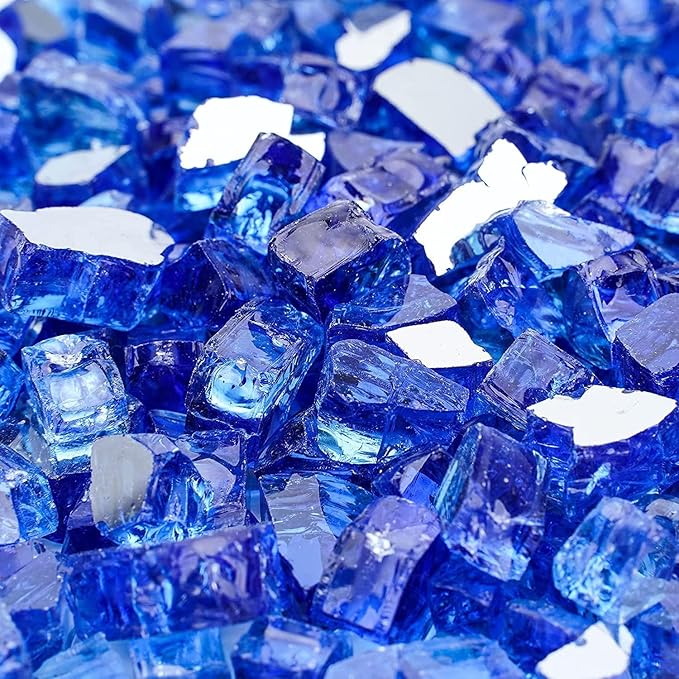 Mr. Fireglass 10 Pounds Fire Glass, 1/2 Inch High Luster Reflective Tempered Fire Glass Rocks for Fire Pit Fireplace and Landscaping, Cobalt Blue