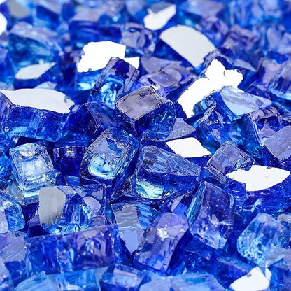Mr. Fireglass 10 Pounds Fire Glass, 1/2 Inch High Luster Reflective Tempered Fire Glass Rocks for Fire Pit Fireplace and Landscaping, Cobalt Blue