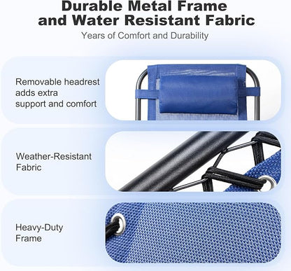 Nazhura Set of 2 Relaxing Recliners Patio Chairs Adjustable Steel Mesh Zero Gravity Lounge Chair Beach Chairs with Pillow and Cup Holder (Blue)