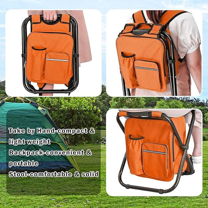 Kikerike Backpack Stool Cooler Chair Heavy Duty 300 LBS Max Load Portable Lightweight Stool Backpack Folding Fishing Cooler Seat for Camping Hunting Fishing - Orange