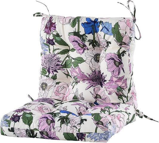 ARTPLAN Seat/Back Outdoor Chair Cushion,Set of 4 Patio Chair Cushion with Tie,Tufted Replacement for Patio Furniture,40x20x4 Inches,4 Count,Floral