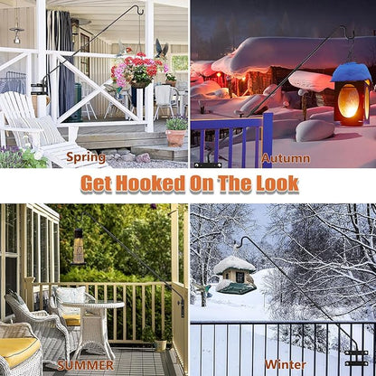 29-43 Inch Adjustable Deck Railing Hook – Heavy Duty Bird Feeder Hanger with Double Clamps, Rotating Shepherd Hook for Outdoor Plants, Lanterns & Wind Chimes