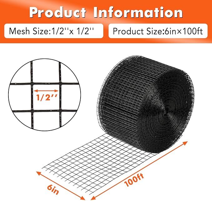 6in x 100ft Solar Panel Bird Guard & Critter Guard Mesh Kit, PVC Coated Wire Mesh Bird Wire with 100 Clips, 100 Cable Ties, Gloves, Pliers, DIY Bird Netting Solar Panel Bird Mesh Barrier