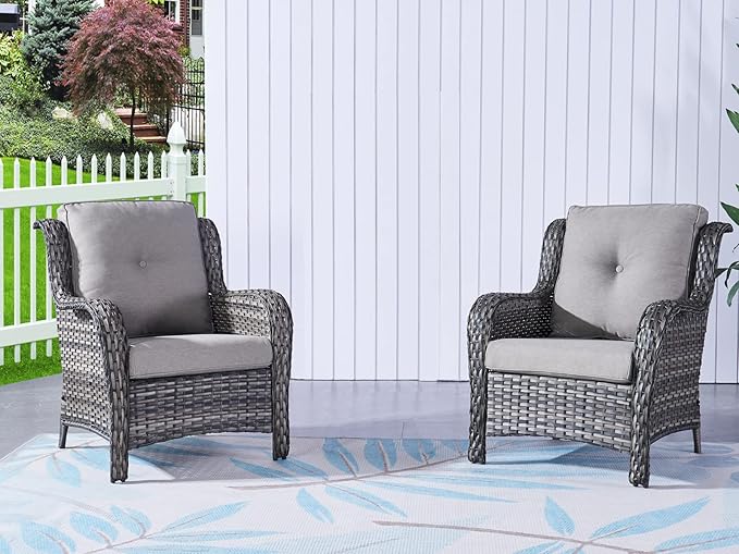HUMMUH Outdoor Furniture 4 Pieces Patio Furniture Set Wicker Outdoor Sectional Sofa with 2 Patio Chairs,Coffee Table(Grey/Grey)