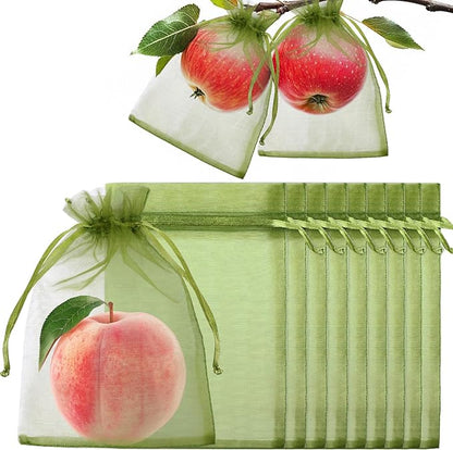 50Pcs Fruit Protection Bags, Garden Plant Fruit Netting Cover Bags, Drawstring Mesh Fruit Protectors Barrier for Apples, Tomatoes, Fruit Trees, Veggies Garden(6x9 Inch)